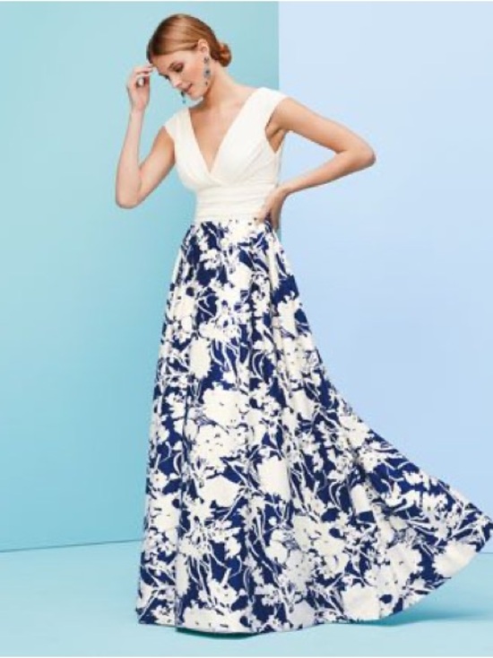 Aidan Mattox Dresses & Skirts - AIDAN MATTOX | White Bodice Navy Floral A-Line Maxi Dress Sz 10